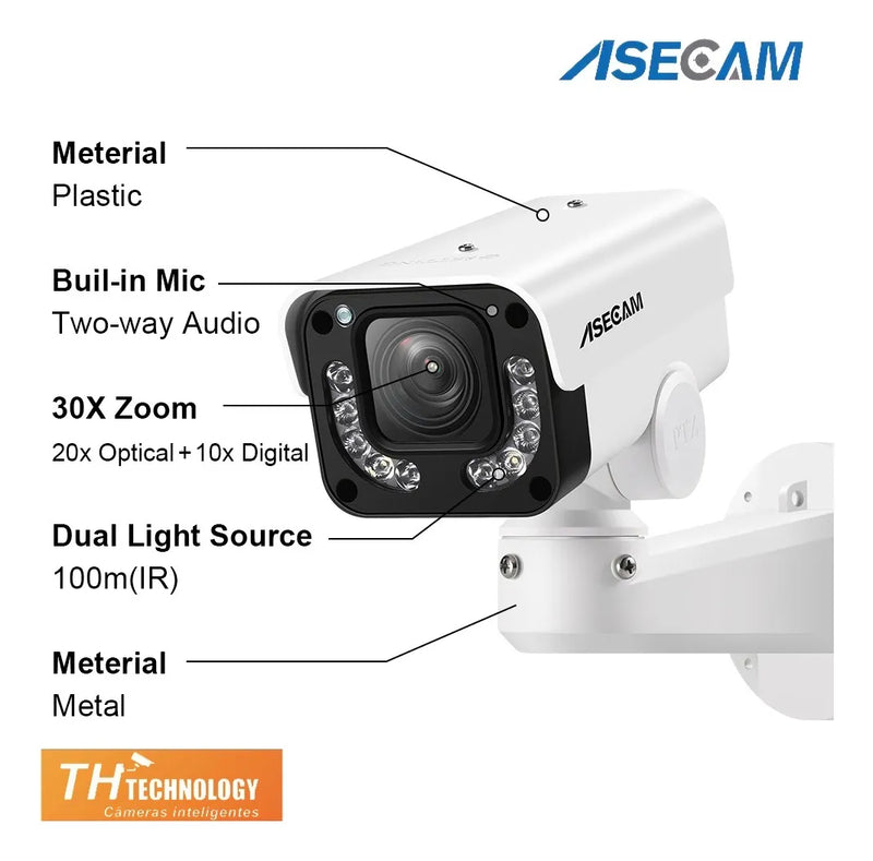 Câmera De Segurança Ip Profissional Asecam 4k 8mp Motorizada Ptz 30x Com Sensor Sony