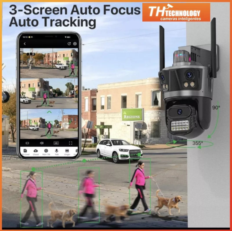 Câmera Ip Tripla Lente Panorâmica 6k Auto-tracking Wi-fi Ptz