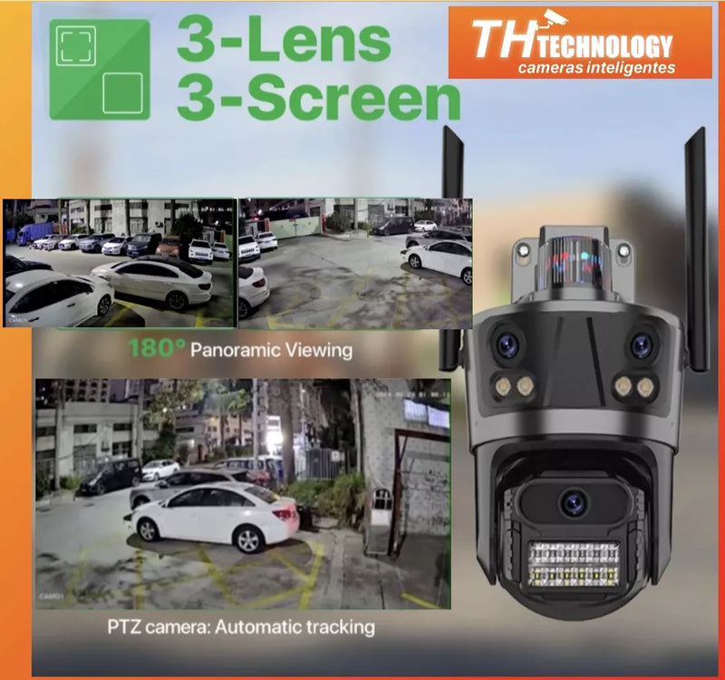 Câmera Ip Tripla Lente Panorâmica 6k Auto-tracking Wi-fi Ptz