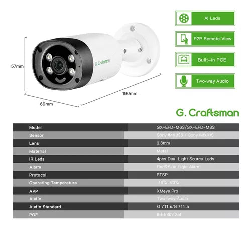 Câmera Ip Bala Crafstman Tripla Ação Cdetecção Face 8mp 4k