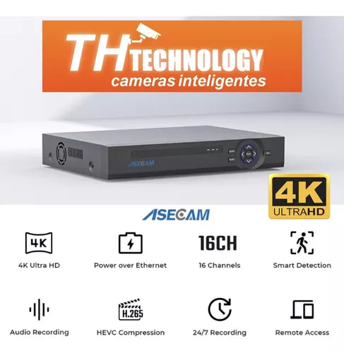 Nvr Asecam Profissional 16canais Detecção De Face 4k Cftv Ip