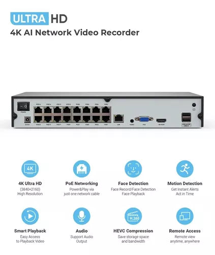 Nvr Asecam Profissional 16canais Detecção De Face 4k Cftv Ip